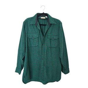 L.L. Bean Wool Shirt Mens Large L Green‎ Black Vintage Buffalo Check VTG